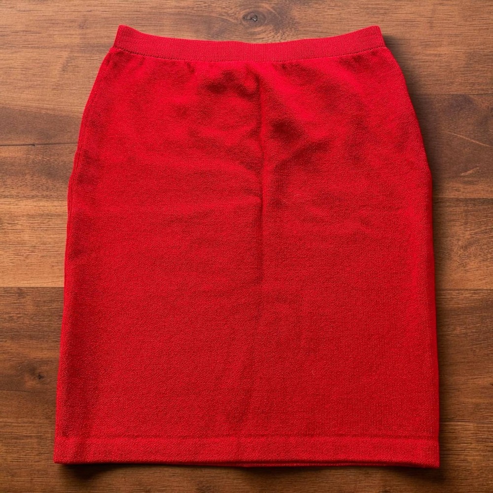Vintage USA St John Collection Marie Gray Red Santana Knit Pencil Skirt Size 6